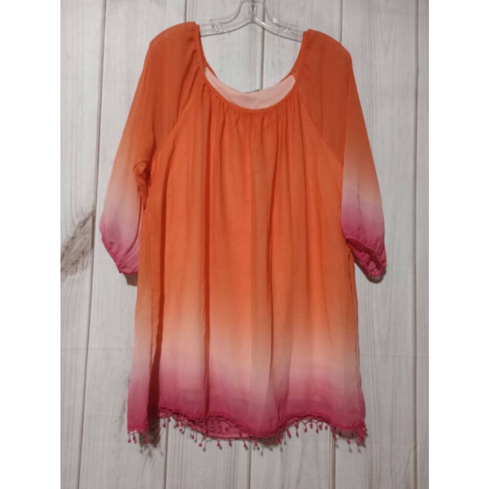 Cal Style Shirt Ladies Large Orange Tunic Chiffon‎